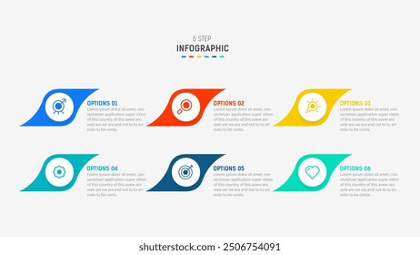 Business  infographics design for Six Step, option, parts or process. Infographic 6 element design template for presentation.  process diagram, step banner, flow chart, 6 option template.