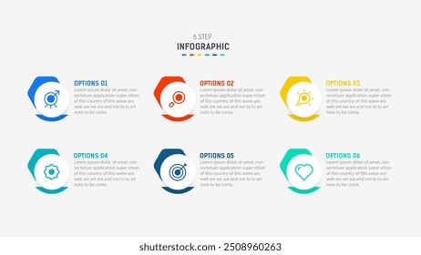 Business  infographics design for Six Step, option, parts or process. Infographic 6 element design template for presentation.  process diagram, step banner, flow chart, 6 option template.