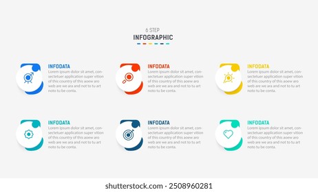 Business  infographics design for Six Step, option, parts or process. Infographic 6 element design template for presentation.  process diagram, step banner, flow chart, 6 option template.
