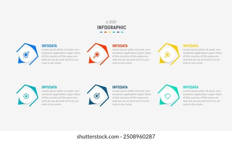 Business  infographics design for Six Step, option, parts or process. Infographic 6 element design template for presentation.  process diagram, step banner, flow chart, 6 option template.