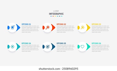Business  infographics design for Six Step, option, parts or process. Infographic 6 element design template for presentation.  process diagram, step banner, flow chart, 6 option template.