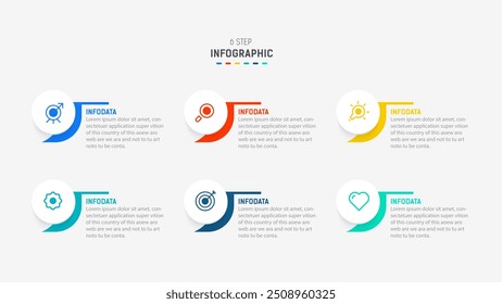 Business  infographics design for Six Step, option, parts or process. Infographic 6 element design template for presentation.  process diagram, step banner, flow chart, 6 option template.