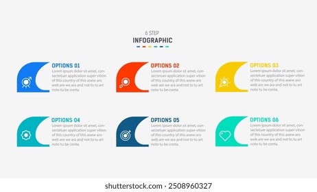 Business  infographics design for Six Step, option, parts or process. Infographic 6 element design template for presentation.  process diagram, step banner, flow chart, 6 option template.