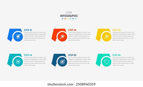 Business  infographics design for Six Step, option, parts or process. Infographic 6 element design template for presentation.  process diagram, step banner, flow chart, 6 option template.