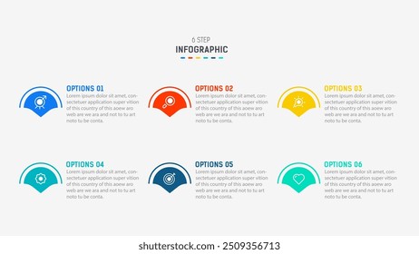 Business  infographics design for Six Step, option, parts or process. Infographic 6 element design template for presentation.  process diagram, step banner, flow chart, 6 option template.