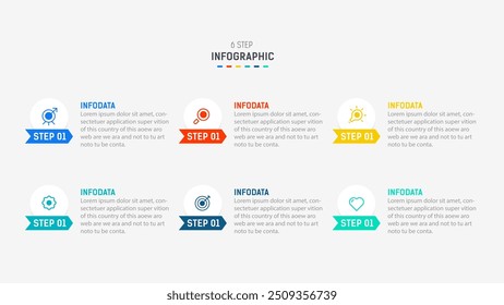 Business  infographics design for Six Step, option, parts or process. Infographic 6 element design template for presentation.  process diagram, step banner, flow chart, 6 option template.