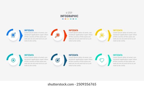 Business  infographics design for Six Step, option, parts or process. Infographic 6 element design template for presentation.  process diagram, step banner, flow chart, 6 option template.