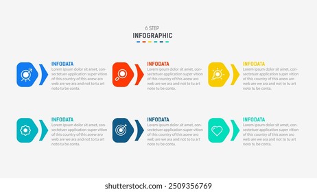 Business  infographics design for Six Step, option, parts or process. Infographic 6 element design template for presentation.  process diagram, step banner, flow chart, 6 option template.