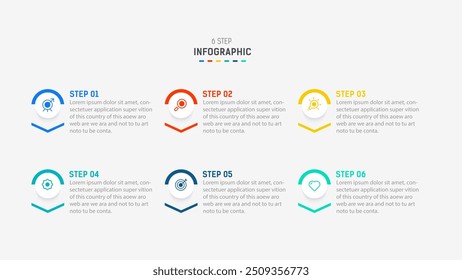 Business  infographics design for Six Step, option, parts or process. Infographic 6 element design template for presentation.  process diagram, step banner, flow chart, 6 option template.