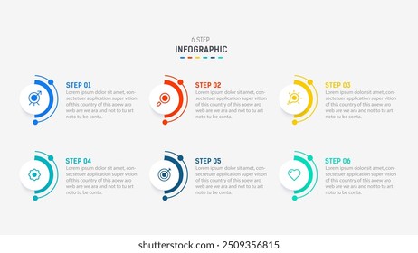 Business  infographics design for Six Step, option, parts or process. Infographic 6 element design template for presentation.  process diagram, step banner, flow chart, 6 option template.