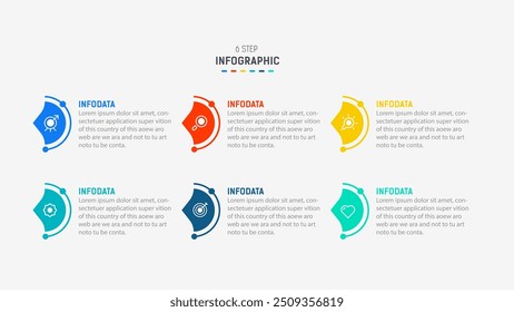 Business  infographics design for Six Step, option, parts or process. Infographic 6 element design template for presentation.  process diagram, step banner, flow chart, 6 option template.