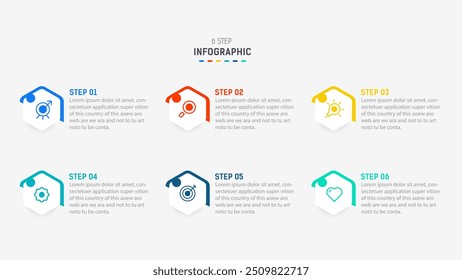 Business  infographics design for Six Step, option, parts or process. Infographic 6 element design template for presentation.  process diagram, step banner, flow chart, 6 option template.