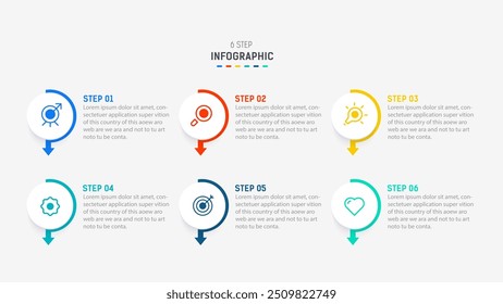 Business  infographics design for Six Step, option, parts or process. Infographic 6 element design template for presentation.  process diagram, step banner, flow chart, 6 option template.