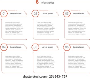 Business infographics design for Six Step, option, parts or process. Infographic 6 element design template for presentation. process diagram, step banner, flow chart, 6 option template.