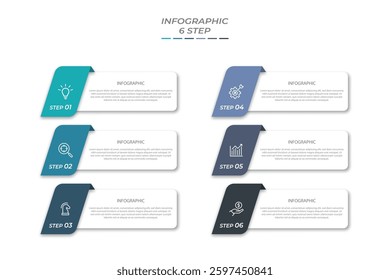 Business infographics design for Six Step, option, parts or process. Infographic 6 element design template for presentation. process diagram, step banner, flow chart, 6 option template.