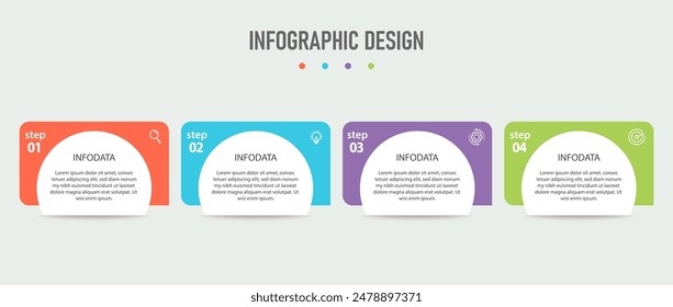 Plantilla de diseño de infografías de negocios con 4 pasos, opciones. se puede utilizar para diagrama de flujo de trabajo, gráfico de información, Diseño web. Ilustración vectorial.