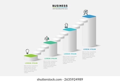 Business infographics design template with 4 steps, vector illustration.