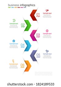 Business infographics design template with 6 options, steps or processes. Data visualization. Vector illustration