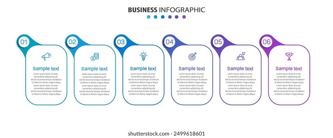 Design-Vorlage für Business-Infografiken mit 6 Optionen, Schritten oder Prozessen. Datenvisualisierung. Vektorgrafik