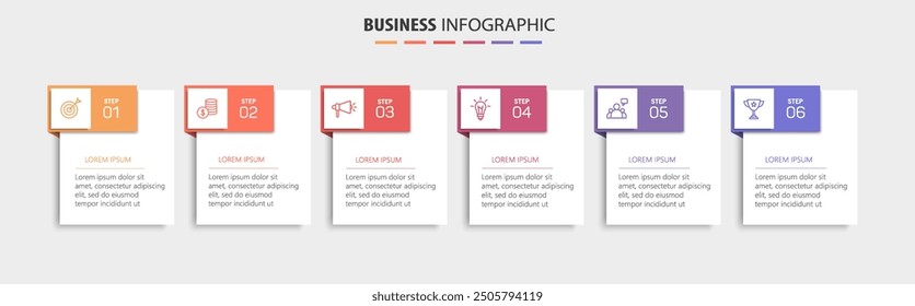 Business infographics design template with 6 options, steps or processes	