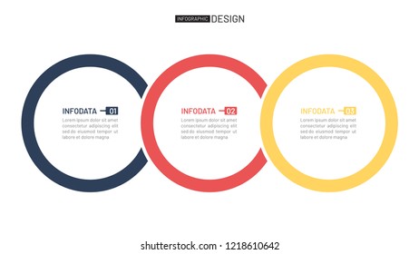 Business infographics design template. Timeline with 3 steps, circles, number options. Can be used for workflow layout, diagram, annual report, presentation. Vector infographic element.