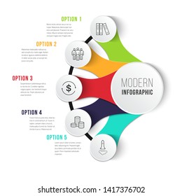 Business Infographics Desing Template With Icons And 5 Steps. Can Be Used For Workflow Layout, Diagram, Annual Report, Web Design.