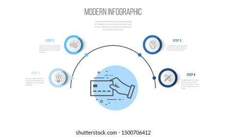 Business infographics desing template with icons and 4 steps. Can be used for workflow layout, diagram, annual report, web design.