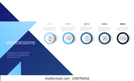 Business infographics desing template with icons and 5 steps. Can be used for workflow layout, diagram, annual report, web design.