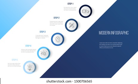 Business Infographics Desing Template With Icons And 5 Steps. Can Be Used For Workflow Layout, Diagram, Annual Report, Web Design.