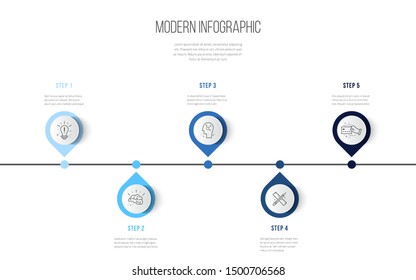 Business Infographics Desing Template With Icons And 5 Steps. Can Be Used For Workflow Layout, Diagram, Annual Report, Web Design.