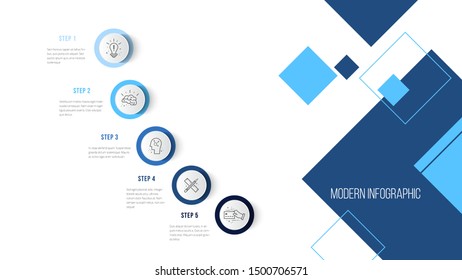 Business Infographics Desing Template With Icons And 5 Steps. Can Be Used For Workflow Layout, Diagram, Annual Report, Web Design.