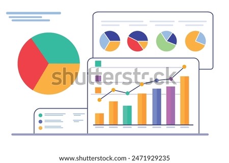 Business infographics with different diagram vector illustration, Big Data, Dashboard, Bar Graph, Stock Market Exchange, Infographic. Illustration flowchart and diagram and workflow. 