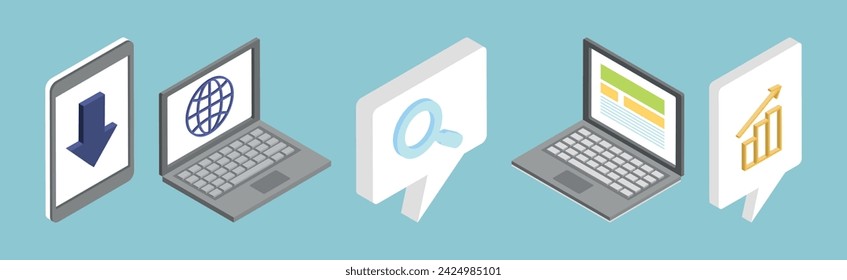 Business Infographics Element Design with Electronic Device Isometric Vector Set