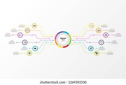 Business Infographics Element Vector Design Template. Data Visualization Timeline with circles, steps, number options most useful can be used for workflow layout, presentation, diagram, annual reports