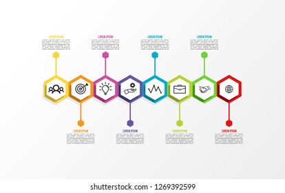 Business Infographics Element Vector Design Template. Data Visualization Timeline with circles, steps, number options most useful can be used for workflow layout, presentation, diagram, annual reports