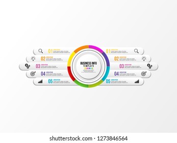 Business Infographics Element Vector Design Template. Data Visualization Timeline with circles, steps, number options most useful can be used for workflow layout, presentation, diagram, annual reports