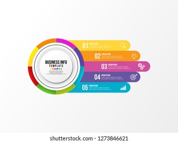 Business Infographics Element Vector Design Template. Data Visualization Timeline with circles, steps, number options most useful can be used for workflow layout, presentation, diagram, annual reports