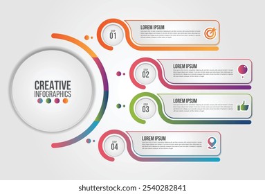 Business infographics element.Circle chart template Chart mit 4 Schritten oder Optionen für Präsentationen , Graphen, Diagramme, Optionen, Teile, Prozesse, Phase und Training.