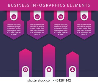 Business Infographics elements, 1, 2, 3, 4, steps, timeline, growth arrows, violet version