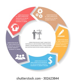 Business Infographics elements. circle style. can be used for workflow layout, banner, diagram, number options, step up options, one page web design, background. Vector illustration
