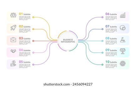 Business Infographics elements data. 10-steps information. Business presentation, Organization, Project, Marketing and Planning. Vector illustration.