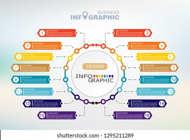 business Infographics elements data, abstract banner element. 
16-steps concept. can be used web design or presentation, 
illustration vector background