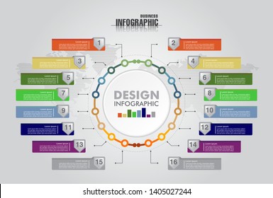 business Infographics elements data, abstract banner element. 
16-steps concept. can be used web design or presentation, 
illustration vector background