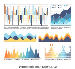 Business infographics and flowcharts in color vector. Editable diagrams with numbers and shades, design of visual information representation in chart