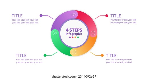 Business infographics in the form of a 4-step pie chart. 3 D. Vector illustration.