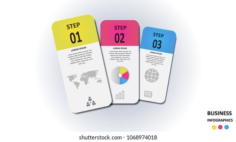 Business infographics in the form of colored rectangles with text and icons. EPS 10.