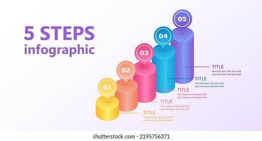 Business infographics in the form of a ladder of five cylinders. 5-step diagram. 3 D. Vector illustration.