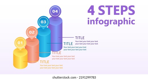 Business-Infografiken in Form einer Leiter von vier Zylindern. 4-Stufen-Diagramm 3 D. Vektorgrafik.