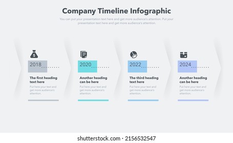 infografías de negocios con cuatro pasos para los hitos de la empresa. Fácil de usar para su sitio web o presentación. 