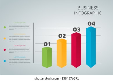 Business Infographics graph and chart Vector Design elements template. Can be used for presentation.Bar graph 4 graphs red, yellow, green, blue